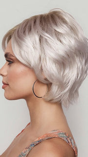 Model is wearing ASHA by RENE OF PARIS in GHOST BLOND R | Rooted Pearl Cream Blond with Platinum Undertones
