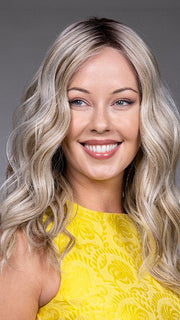 Model is wearing BELLA SE by BELLETRESS in color BUTTERBEER R | Dark Brown Base and Root that transitions smoothly into a buttery blonde, infused with creamy honey and toffee tones