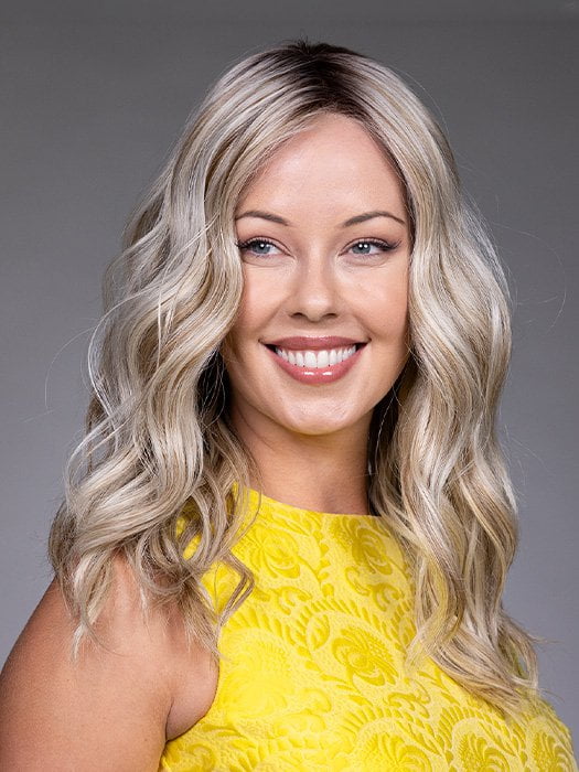 Model is wearing BELLA SE by BELLETRESS in color BUTTERBEER R | Dark Brown Base and Root that transitions smoothly into a buttery blonde, infused with creamy honey and toffee tones