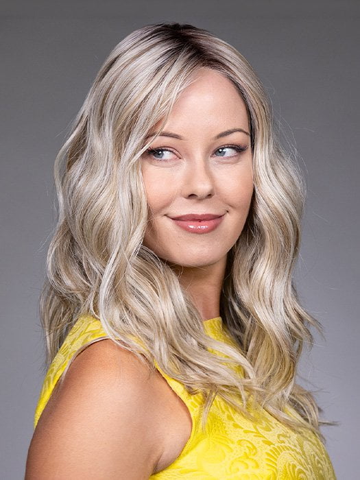 Model is wearing BELLA SE by BELLETRESS in color BUTTERBEER R | Dark Brown Base and Root that transitions smoothly into a buttery blonde, infused with creamy honey and toffee tones