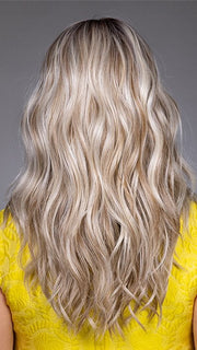 Model is wearing BELLA SE by BELLETRESS in color BUTTERBEER R | Dark Brown Base and Root that transitions smoothly into a buttery blonde, infused with creamy honey and toffee tones