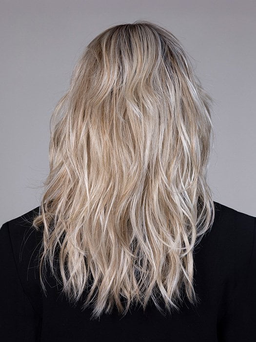 Model is wearing CAMPBELL by BELLETRESS in color BUTTERBEER R | Dark Brown Base and Root that transitions smoothly into a buttery blonde, infused with creamy honey and toffee tones