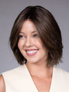 Model is wearing DUBLIN by BELLETRESS in color COOLEST ASH BROWN R | A combination of Light Ash Brown, Cool Medium Brown and a hint of Dark Blonde and Dark Roots