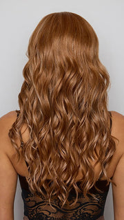 Model is wearing ESME by RENE OF PARIS in color CARAMEL COPPER | One‑tone Caramel Copper shade enhanced with ultra‑fine Cream Blonde highlights

