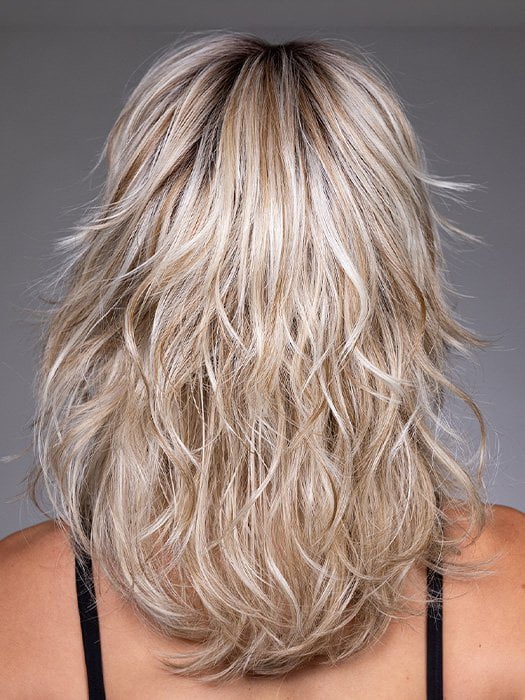 Model is wearing FARRAH by BELLETRESS in color BUTTERBEER R | Dark Brown Base and Root that transitions smoothly into a buttery blonde, infused with creamy honey and toffee tones