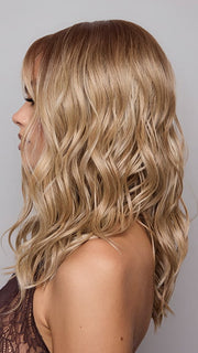 Model is wearing FRANKY by RENE OF PARIS in color BUTTER BISCUIT BLOND | Soft, Pale Chocolate Root that melts into a blend of Buttery and Biscuit Blonde tones