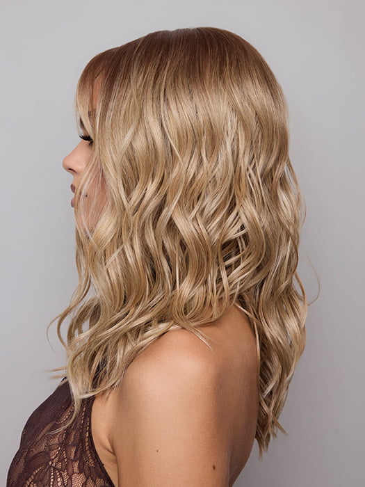Model is wearing FRANKY by RENE OF PARIS in color BUTTER BISCUIT BLOND | Soft, Pale Chocolate Root that melts into a blend of Buttery and Biscuit Blonde tones