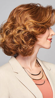 Model is wearing UNITY by GABOR in color MEDIUM-RED | Medium Reddish Brown with Subtle Copper Highlights