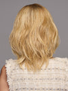 Model is wearing WAVER by GABOR in color SS-MEDIUM-BLONDE | Medium Blonde with Warm Highlights & Dark Brown Roots