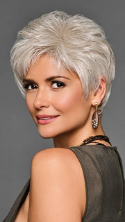 Model is wearing BOSS ENERGY by GABOR in color GF56-60 SUGARED SILVER | Lightest Gray Evenly Blended with Pure White