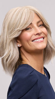 Model is wearing HOLLIE LARGE by JON RENAU in color 101F48T MARTINI | Soft White Front, Light Brown with 75% Grey Blend with Soft White Tips