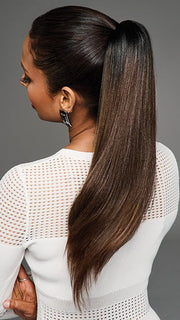 Model is wearing MC8/29SS CHOCOLATE TOFFEE | Dark Brown with Reddish Brown Highlights