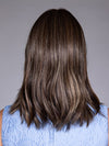 Model is wearing LYON by BELLETRESS in color DARK BROWN HL | A Blend of Dark Brown, Strawberry Light Auburn and Soft Chunky Medium and Dark Blonde Highlights