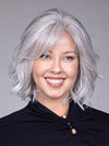 Model is wearing NAPLES by BELLETRESS in color OYSTER GRAY | A mixture of Lightest Gray and a hint of White