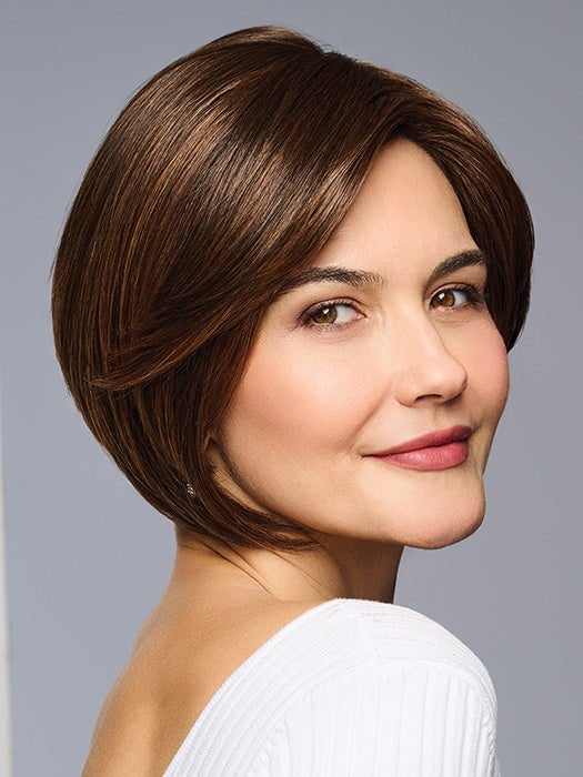 Model is wearing Top Billing 8" by Raquel Welch in RL6/30 COPPER MAHOGANY