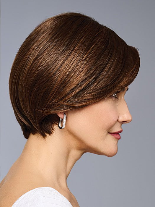 Model is wearing Top Billing 8" by Raquel Welch in RL6/30 COPPER MAHOGANY