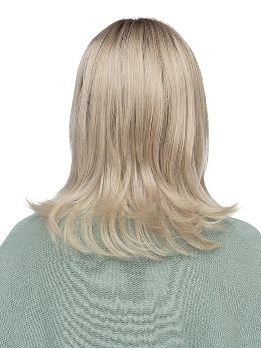 Model is wearing ROMA by ESTETICA in color SUNLIT-BLONDE | Soft Blend of Sandy Blonde, Lightest Blonde & Iced Blonde with a Light Golden Brown Roots