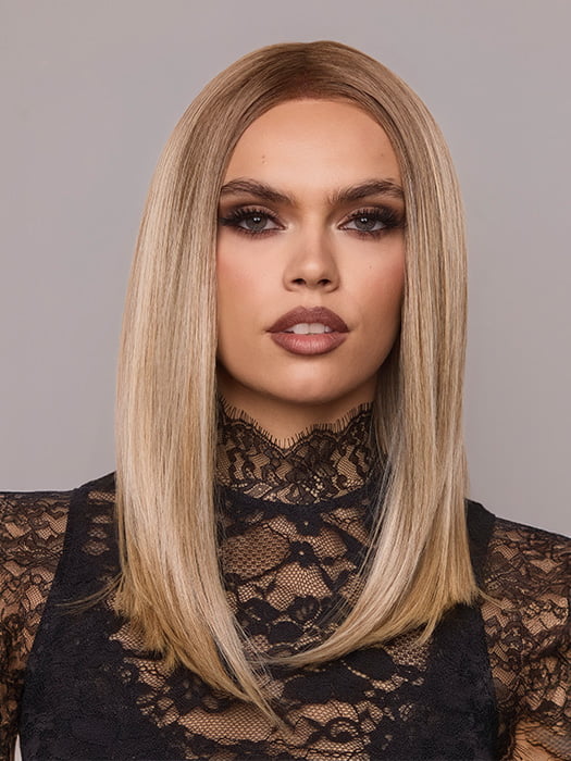 Model is wearing SLOAN by RENE OF PARIS in color BUTTER BISCUIT BLOND | Soft, Pale Chocolate Root that melts into a blend of Buttery and Biscuit Blonde tones