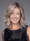 Model is wearing VIVIENNE by BELLETRESS in color BUTTERBEER R | Dark Brown Base and Root that transitions smoothly into a buttery blonde, infused with creamy honey and toffee tones