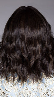 Model is wearing ZURICH by BELLETRESS in color TRIPLE CHOCOLATE R | A subtle Cappucino root Color and a blend of Medium Ash Brown mixed with a slight warmth of Rich Chocolate
