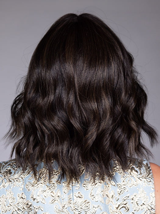 Model is wearing ZURICH by BELLETRESS in color TRIPLE CHOCOLATE R | A subtle Cappucino root Color and a blend of Medium Ash Brown mixed with a slight warmth of Rich Chocolate