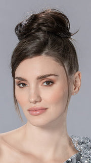 Model is wearing CASSIS by ELLEN WILLE in color DARK CHOCOLATE MIX 4.6.33 | Darkest/Dark Brown with Dark Auburn Blend