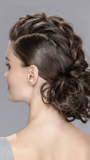 Model is wearing CAVA by ELLEN WILLE in DARK CHOCOLATE MIX 4.6.33 | Darkest/Dark Brown with Dark Auburn Blend