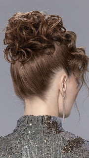 Model is wearing ICE by ELLEN WILLE in color CHOCOLATE-MIX | Medium Brown Blended with Light Auburn, and Dark Brown Blend