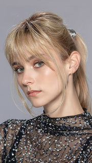 Model is wearing LEMON II by ELLEN WILLE in color SANDY BLONDE ROOTED 16.22.14 | Medium Blonde and Light Neutral Blonde with Medium Ash Blonde Blend and Shaded Roots