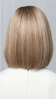 Model is wearing Supreme Plus Deluxe by Ellen Wille in color SAND MULTI ROOTED 15.22.14 | Light Ash Blonde and Light Neutral Blonde with Medium Ash Blonde Blend and Shaded Roots