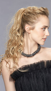 Model is wearing TROPICAL by ELLEN WILLE in color SAHARA BEIGE MIX 16.22.14 | Medium Blonde and Light Neutral Blonde with Medium Ash Blonde Blend
