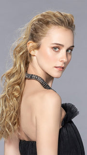 Model is wearing TROPICAL by ELLEN WILLE in color SAHARA BEIGE MIX 16.22.14 | Medium Blonde and Light Neutral Blonde with Medium Ash Blonde Blend