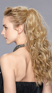 Model is wearing TROPICAL by ELLEN WILLE in color SAHARA BEIGE MIX 16.22.14 | Medium Blonde and Light Neutral Blonde with Medium Ash Blonde Blend