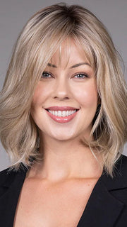 Model is wearing CATALINA in BUTTERBEER R | Dark Brown Base and Root that transitions smoothly into a buttery blonde, infused with creamy honey and toffee tones