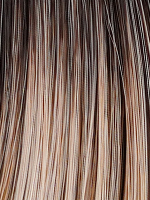 10/27/88/R6 ALMOND CREAM | Dark roots transition into a beautiful blend of light brown, pale auburn, and platinum tones.