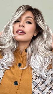 Roxie wearing color VANILLA-MACCHIATO | Light Chestnut Brown Base with Light Brown, Golden Blonde, and Icy Blonde Highlights