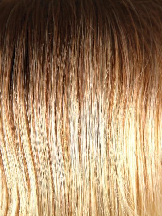 MELTED SUNSET | Medium Brown Roots that Melt into a Peachy Light Brown Blend layered on top of Apricot Blonde and Intense Gold Blonde at Nape