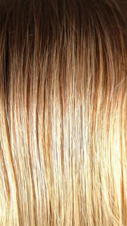 MELTED SUNSET | Medium Brown Roots that Melt into a Peachy Light Brown Blend layered on top of Apricot Blonde and Intense Gold Blonde at Nape