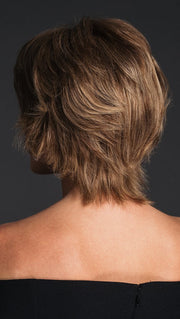 APPLAUSE by RAQUEL WELCH in R11S+ GLAZED MOCHA | Warm Medium Brown with Golden Blonde Highlights on Top  (Style has been blow dried and shaping creme was used for this look)