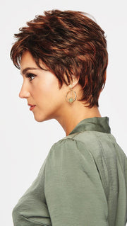 WINNER PETITE by RAQUEL WELCH | 20th Anniversary | R6/28H COPPERY MINK | Dark Medium Brown Evenly Blended with Vibrant Red Highlights