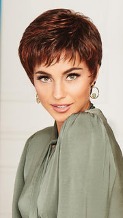 WINNER PETITE by RAQUEL WELCH | 20th Anniversary | R6/28H COPPERY MINK | Dark Medium Brown Evenly Blended with Vibrant Red Highlights