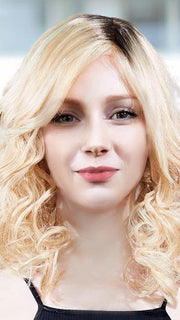 PLF 006HM by LOUIS FERRE in SUNSHINE GOLD | Dark Brown Root and Light Blonde Blended with Light Red Tones (PIECE WAS CURLED TO GET THIS LOOK)