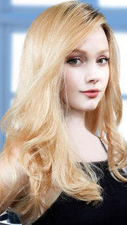 PLF 006HM by LOUIS FERRE in SUNSHINE GOLD | Dark Brown Root and Light Blonde Blended with Light Red Tones (PIECE WAS CURLED TO GET THIS LOOK)