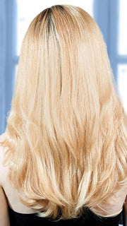 PLF 006HM by LOUIS FERRE in SUNSHINE GOLD | Dark Brown Root and Light Blonde Blended with Light Red Tones (PIECE WAS CURLED TO GET THIS LOOK)