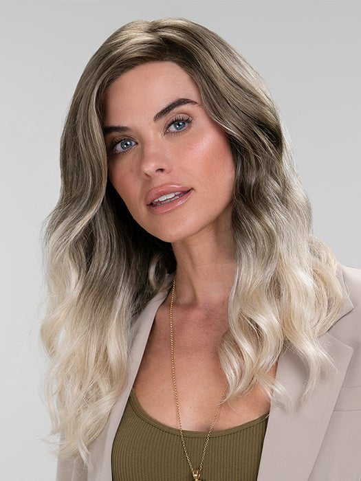 Sarah by Jon Renau in S18-60/102RO SOLSTICE | Dark Natural Ash Blonde roots to midlength, pure white with Pale Platinum Blonde midlength to ends