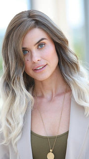 Sarah by Jon Renau in S18-60/102RO SOLSTICE | Dark Natural Ash Blonde roots to midlength, pure white with Pale Platinum Blonde midlength to ends
