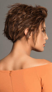 IMPULSE by ELLEN WILLE in NOUGAT ROOTED | Medium-Ash Brown Base, Blended With Medium Neutral Brown, Ash Blonde Highlights & Medium-Neutral Brown Root (This piece has been styled)