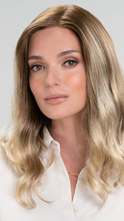 S14-26/88RO SUNSHINE | Medium Natural-Ash Blonde & Medium Red-Gold Blonde Blend roots to midlength, Light Natural Gold Blonde Blend midlength to ends