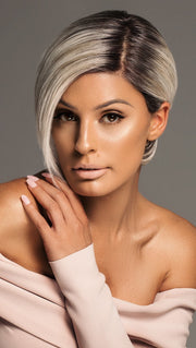 AMAZE by ELLEN WILLE in SILVER ROOTED | Pure Silver White and Pearl Platinum Blonde Blend (This piece has been styled and straightened)