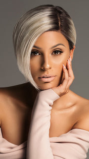 AMAZE by ELLEN WILLE in SILVER ROOTED | Pure Silver White and Pearl Platinum Blonde Blend (This piece has been styled and straightened)